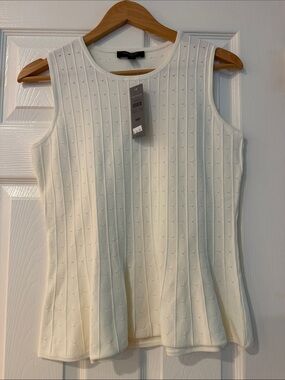 Ann Taylor Cream Pointelle Sleeveless Flare Tank